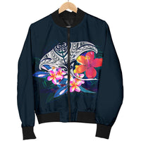 Polynesian Men's Bomber Jacket - Manta Ray And Hibiscus - Polynesian Pride