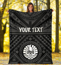 Tahiti Personalised Premium Blanket - Tahiti Seal In Polynesian Tattoo Style (Black) - Polynesian Pride