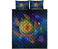 Hawaii Map Turtle Galaxy Quilt Bed Set - AH - Blue - Polynesian Pride