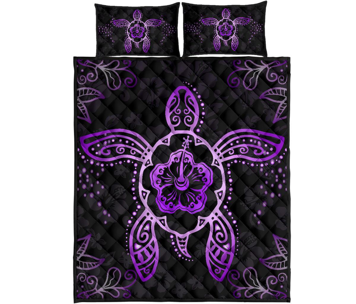 Turtle Hibiscus Violet Quilt Bed Set Violet - Polynesian Pride
