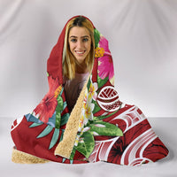 Polynesian Hawaii Hooded Blanket - Summer Plumeria (Red) - Polynesian Pride