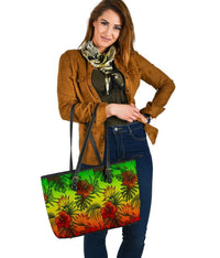 Polynesian Leather Tote Bag - Reggae Hibiscus Patterns - Polynesian Pride