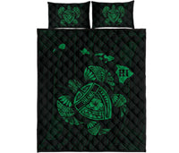 Hawaii Turtle Hibicus Map Quilt Bed Set - Green Green - Polynesian Pride