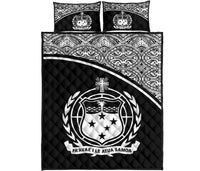 Samoa Quilt Bed Set - Samoa Coat Of Arms Black Curve Version Black - Polynesian Pride