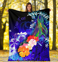 Pohnpei Custom Personalised Premium Blanket - Humpback Whale with Tropical Flowers (Blue) - Polynesian Pride
