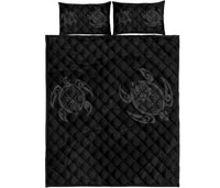 Hawaii Quilt Bed Set - Hawaii Polynesian Turtle Quilt Bed Set Grey Black - Polynesian Pride