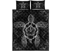 Turtle Hibiscus Gray Quilt Bed Set Gray - Polynesian Pride