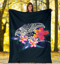 Polynesian Premium Blanket - Manta Ray And Hibiscus - Polynesian Pride