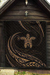 Hawaii Turtle Hibicus Premium Quilt - Frida Style - Gold - Polynesian Pride