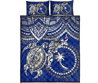 Chuuk Polynesian Quilt Bed Set - Chuuk Flag & White Turtle Blue Version - Polynesian Pride