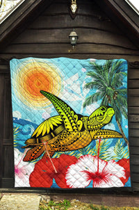 Hawaii Turtle Sea Hibiscus Premium Quilt - Sun Style - Polynesian Pride