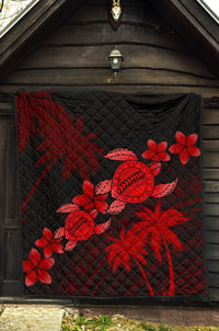 Hawaii Turtle Plumeria Coconut Tree Polynesian Premium Quilt - Red - Polynesian Pride