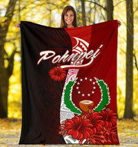 Pohnpei Micronesia Premium Blanket - Coat Of Arm With Hibiscus - Polynesian Pride