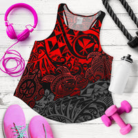 Polynesian Hawaii (Kanaka Maoli) Women's Racerback Tank - Red Turtle Hibiscus Flowing Red - Polynesian Pride