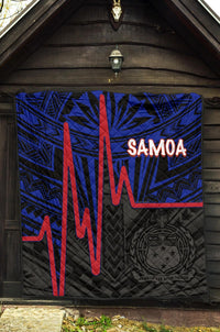 Samoa Premium Quilt - Samoa Seal With Polynesian Patterns In Heartbeat Style(Blue) - Polynesian Pride