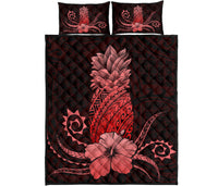 Hawaii Polynesian Pineapple Hibiscus Quilt Bed Set - Zela Style Red Red - Polynesian Pride