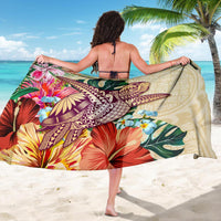 Hawaii Tropical Hibiscus Plumeria Turtle Beige Sarong - Polynesian Pride