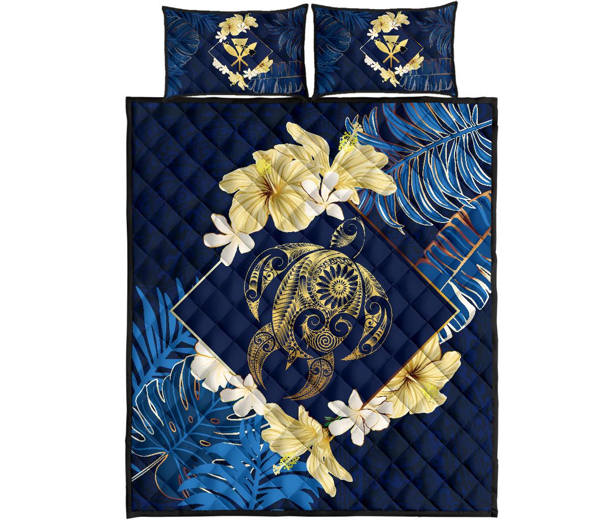 Hawaii Turtle Tropical Quilt Bed Set - Taha Style Blue - Polynesian Pride