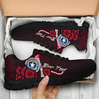 Northern Mariana Islands Polynesian Custom Personalised Sneakers - Coat Of Arm With Hibiscus - Polynesian Pride