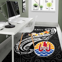 Tahiti Area Rug - Tahiti Seal Polynesian Patterns Plumeria (Black) - Polynesian Pride