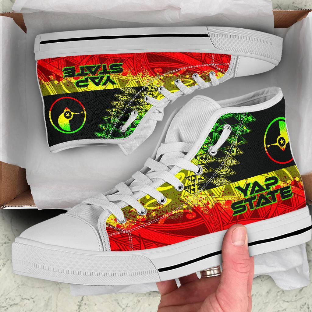 Yap State High Top Shoes - Reggage Color Symmetry Style Unisex Black - Polynesian Pride