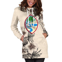 Guam Hoodie Dress - Guam Coat Of Arms & Beige Hibiscus - Polynesian Pride