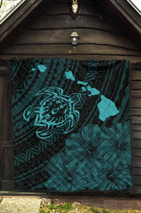 Hawaii Sea Turtle Is Swimming Toward Premium Quilt Blue - Polynesian Pride