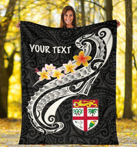 Fiji Custom Personalised Premium Blanket - Fiji Seal Polynesian Patterns Plumeria (Black) - Polynesian Pride