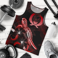 Pohnpei Men Tank Top - Turtle With Blooming Hibiscus Red Red - Polynesian Pride