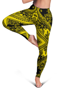 Polynesian Plumeria Mix Yellow Black Hawaii Women's Leggings AH - Polynesian Pride