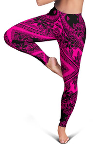 Polynesian Plumeria Mix Pink Black Hawaii Women's Leggings AH - Polynesian Pride