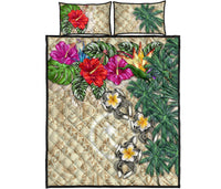 Chuuk Polynesian Quilt Bed Set - Hibiscus Turtle Tattoo Beige - Polynesian Pride