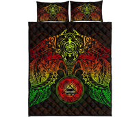 American Samoa Polynesian Quilt Bed Set - Amerian Samoa Seal & Reggae Turtle Manta Ray - Polynesian Pride