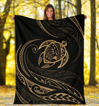 Hawaii Turtle Premium Blanket - Gold - Frida Style - Polynesian Pride