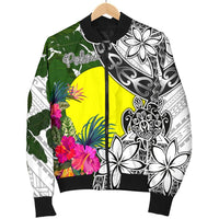 Palau Men's Bomber Jacket White - Turtle Plumeria Banana Leaf - Polynesian Pride