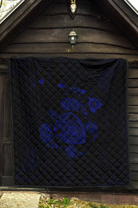 Hawaii Turtle Hibicus Map Premium Quilt - Blue - Polynesian Pride