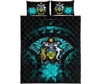 Solomon Islands Polynesian Quilt Bed Set Hibiscus Turquoise - Polynesian Pride