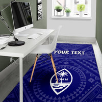 Guam Personalised Area Rug - Guam Seal With Polynesian Tattoo Style (Blue) - Polynesian Pride