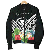 Hawaii Men's Bomber Jacket - Hawaii Coat of Arms & Polynesian Tropical Flowers White - Polynesian Pride
