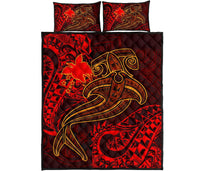 Papua New Guinea Quilt Bed Set - Red Shark Polynesian Tattoo - Polynesian Pride