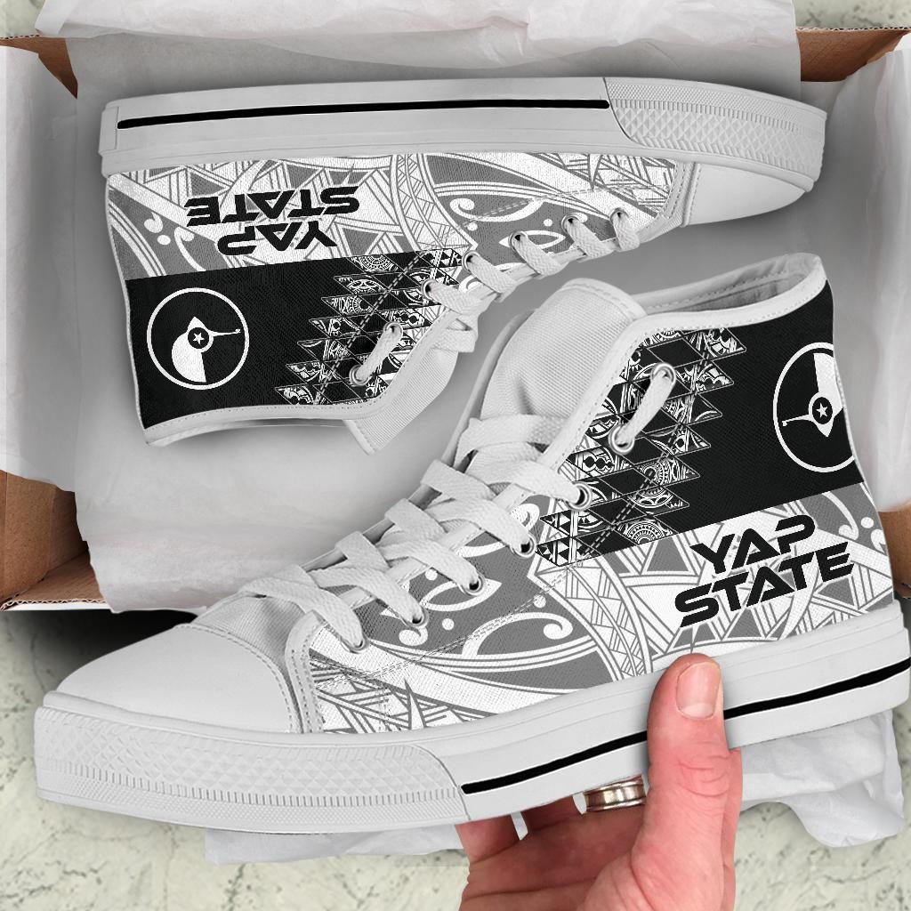 Yap State High Top Shoes - White Color Symmetry Style Unisex Black - Polynesian Pride