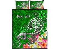 Tonga Custom Personalised Quilt Bed Set - Turtle Plumeria (Green) - Polynesian Pride