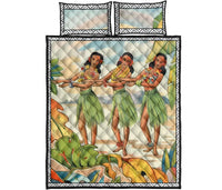 Aloha Nui Loa From Hawaii Hula Girls Quilt Bed Set - Polynesian Pride