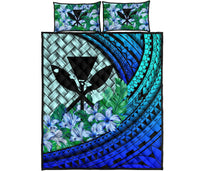 Kanaka Maoli (Hawaiian) - Quilt Bed Set Lauhala Polynesian Hibiscus Blue Blue - Polynesian Pride
