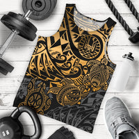 Tahiti Polynesian Men Tank Top - Gold Turtle Hibiscus Flowing GOLD - Polynesian Pride