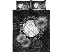 Northern Mariana Islands Polynesian Quilt Bed Set - Northern Mariana Islands Seal & Black Hibiscus - Polynesian Pride