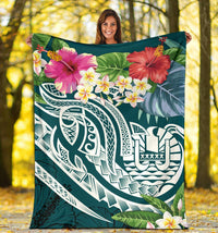 Tahiti Polynesian Premium Blanket - Summer Plumeria (Turquoise) - Polynesian Pride