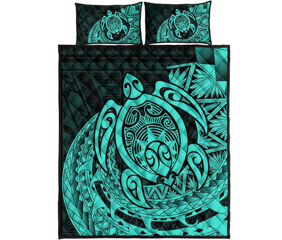 Hawaii Polynesian Turtle Quilt Bed Set - Turquoise Turquoise - Polynesian Pride