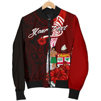 Fiji Polynesian Custom Personalised Men's Bomber Jacket - Coat Of Arm With Hibiscus - Polynesian Pride