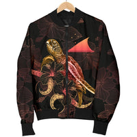 Tokelau Polynesian Men's Bomber Jacket - Turtle With Blooming Hibiscus Gold - Polynesian Pride
